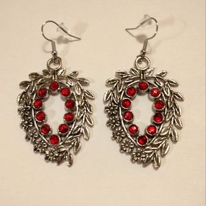 Vintage Silvertone and Red Acrylic Faceted Gemstones Chandelier Dangle Earrings